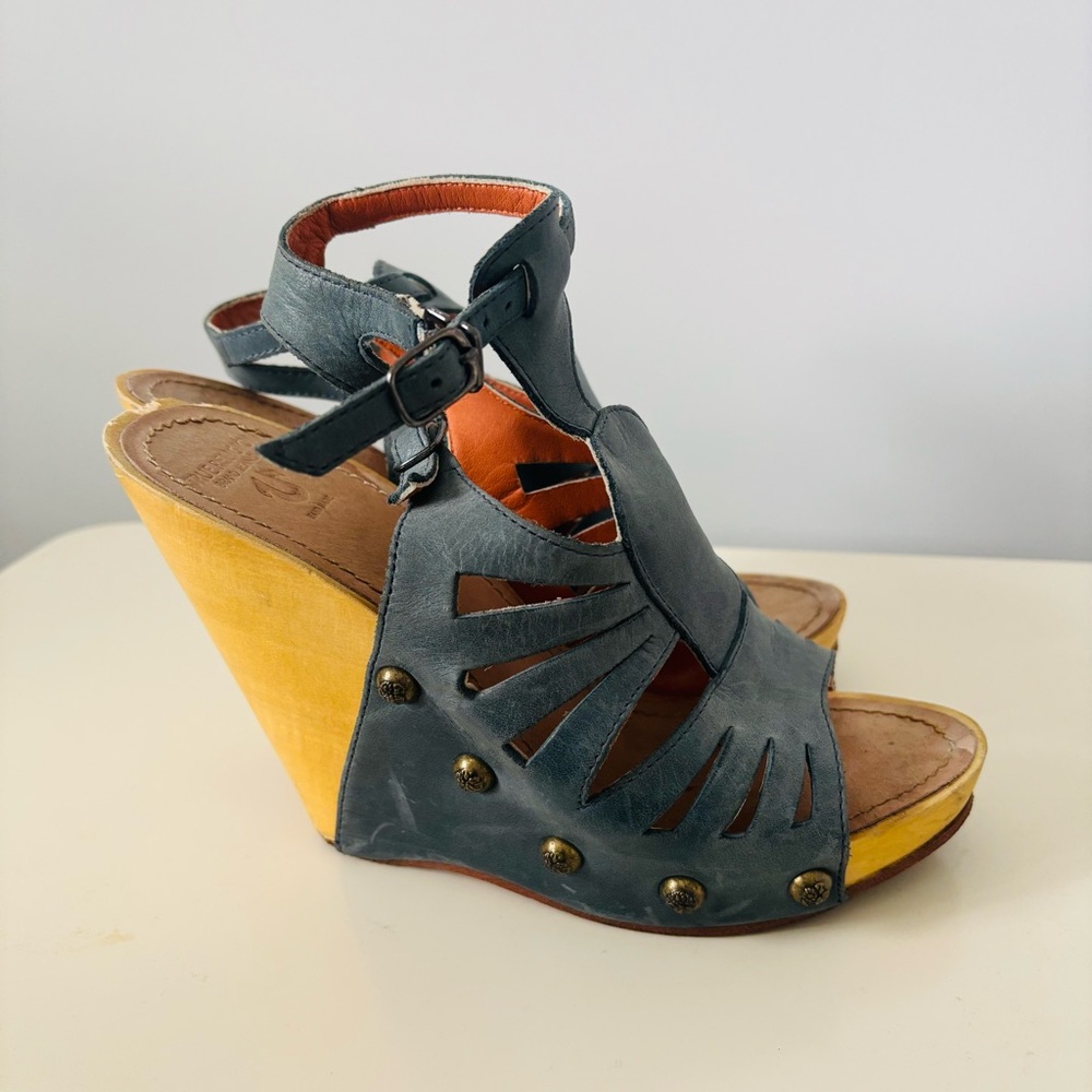 True Religion Blue Jeans and Wooden Wedge Sandals